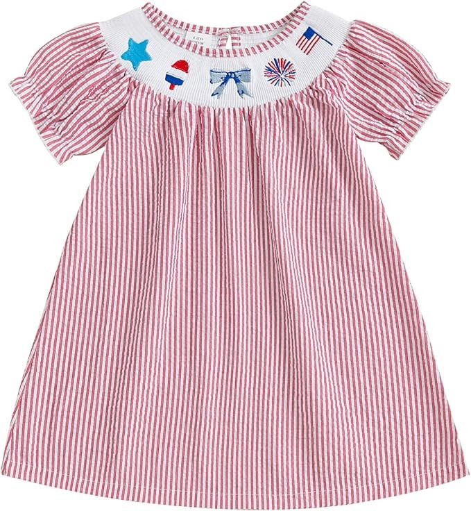 Adobabirl Toddler Baby Girl Back to School Dress Short Sleeve Embroidery Smocked Dresses Girls Fi... | Amazon (US)