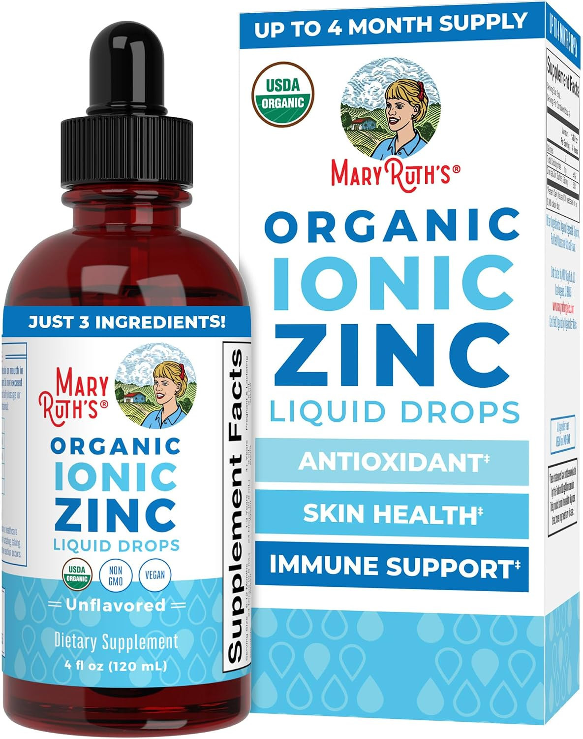 MaryRuth Organics Zinc Supplements for Immune Support, Ionic Zinc for Kids & Adults, Liquid Zinc Supplement, 40 Day Supply, Zinc Sulfate, Skin Care Supplement, Vegan, Gluten Free, Glycerin Based, 4 oz | Amazon (US)