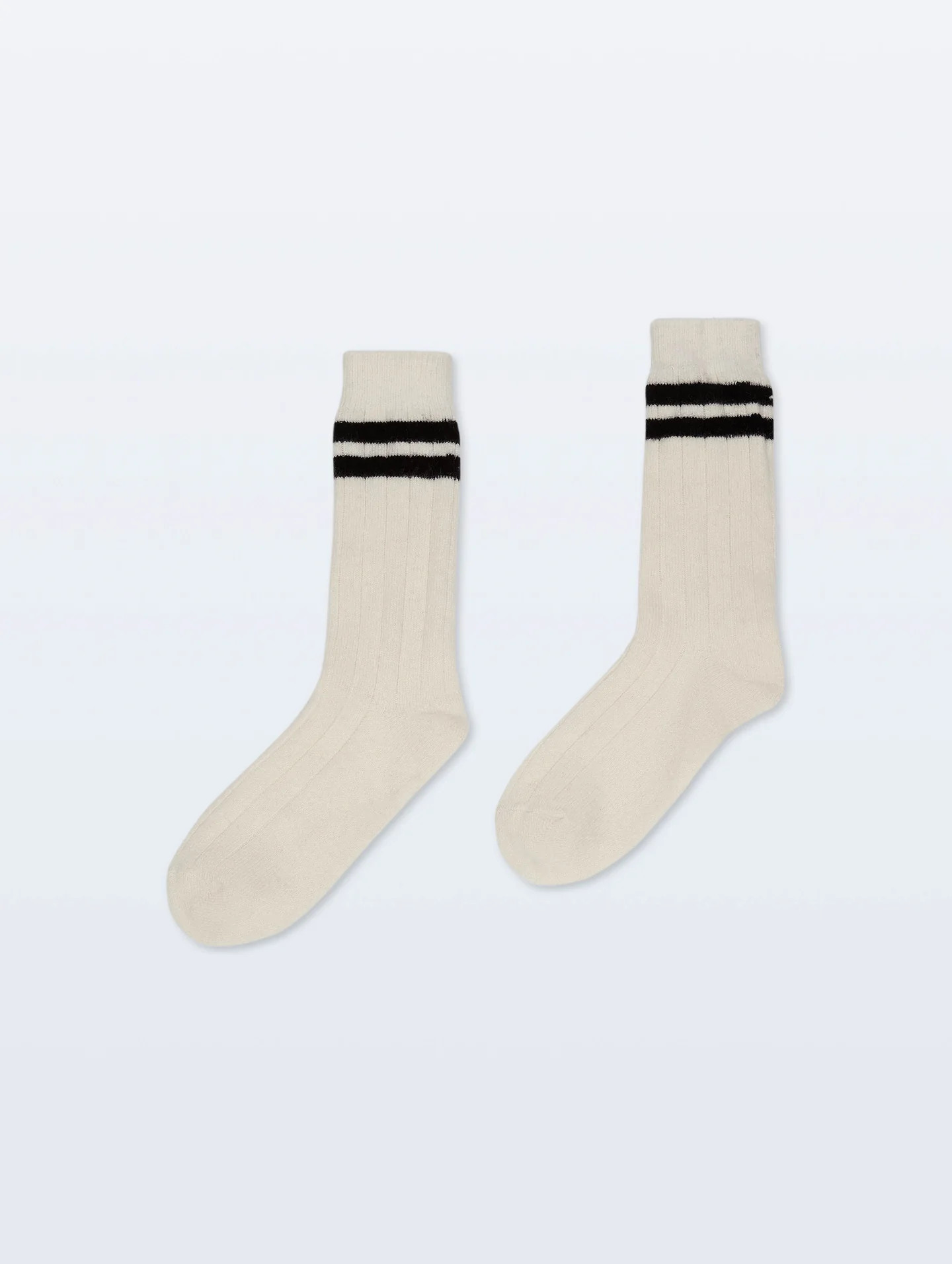 Cashmere Ribbed Socks | Soft White/Black | White and Warren