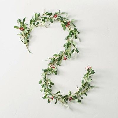 6&#39; Mistletoe with Winterberries Seasonal Faux Garland Green/Red - Hearth &#38; Hand&#8482; wi... | Target