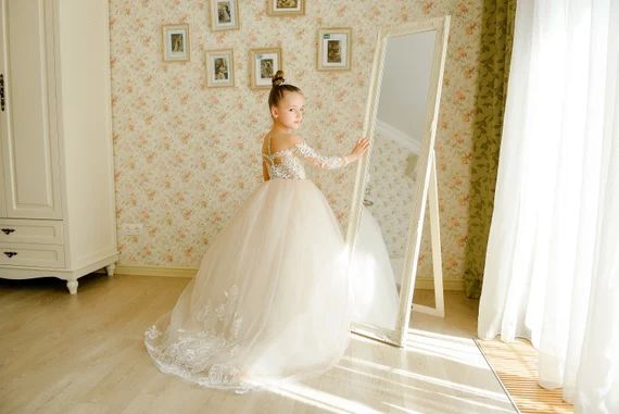 Rustic Flower Girl Dress Ivory Lace Wedding Gown Boho | Etsy | Etsy (US)