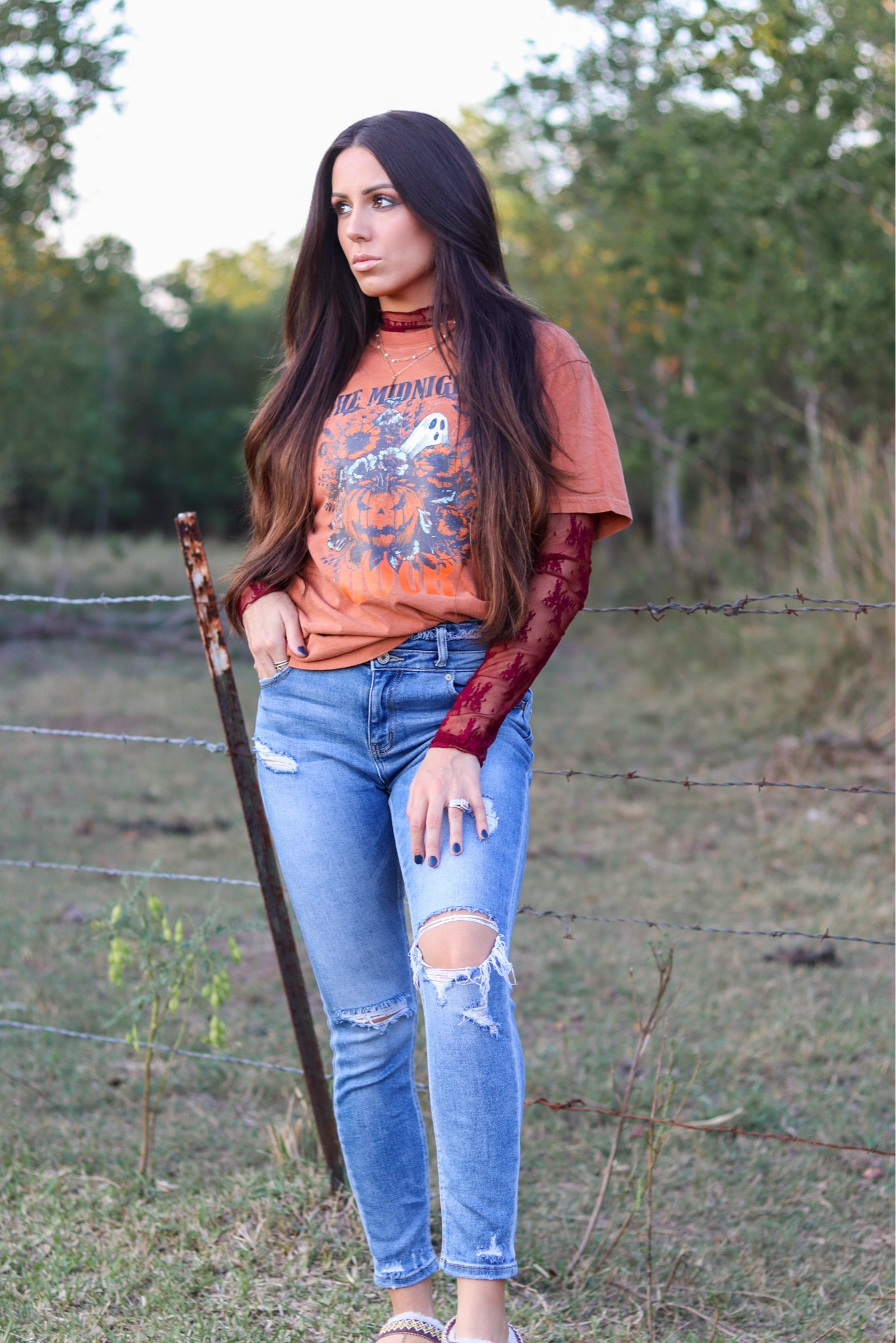Graphic T & Lace undershirt is from The Pretty Patches - ASHTON10  

#LTKHalloween #LTKHoliday #LTKParties