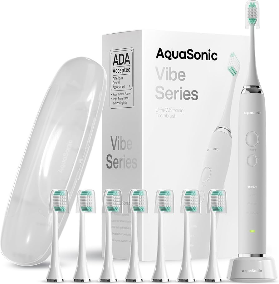 Aquasonic Vibe Series Ultra-Whitening Toothbrush \u2013 ADA Accepted Electric Toothbrush - 8 Brus... | Amazon (US)
