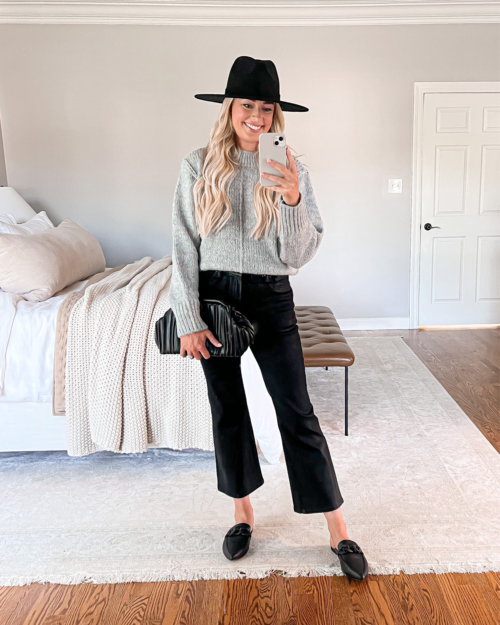 Wearing a small in sweater & 26 in jeans 

Fall outfit, coated denim, black jeans, good American jeans, sweater 

#LTKSeasonal #LTKxNSale #LTKFind