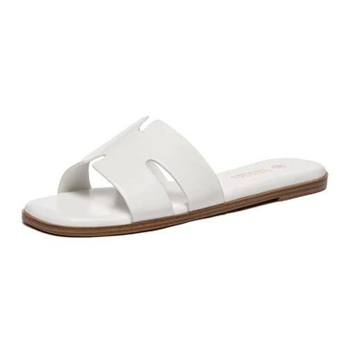 Rihero Women's Dressy Flat Sandals Comfortable Slip On Leather Slide Sandals | Amazon (US)