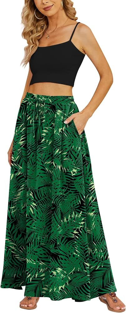 Yincro Women's Flowy Maxi Skirt Summer Pleated High Waisted Casual Long Skirts with Pockets | Amazon (US)