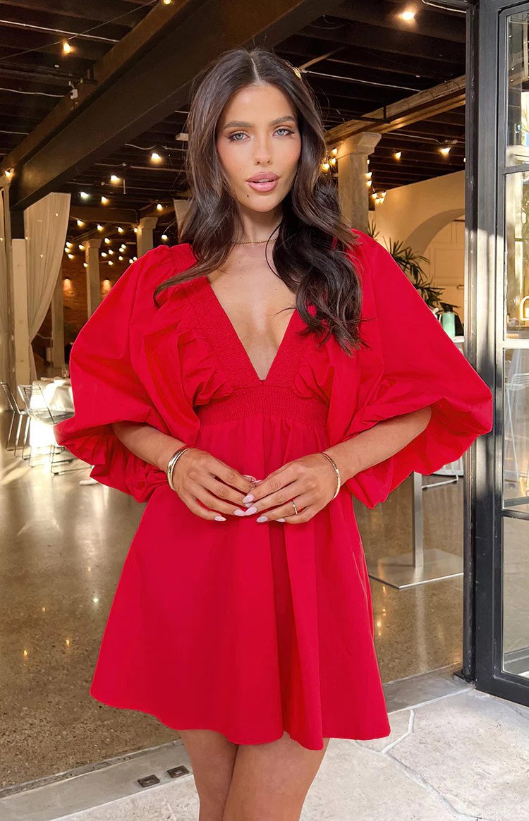 Torie Red Short Sleeve Mini Dress | Beginning Boutique (AU)