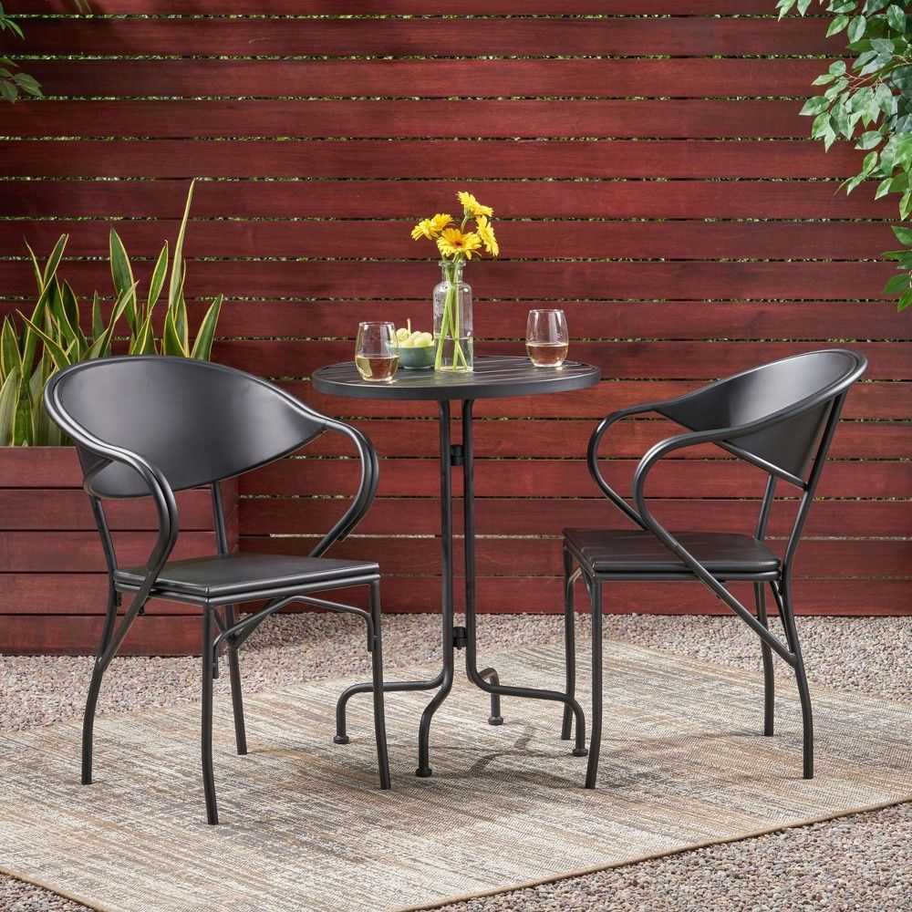 Palm Desert 3pc Iron Modern Bistro Set Matte Black - Christopher Knight Home | Target