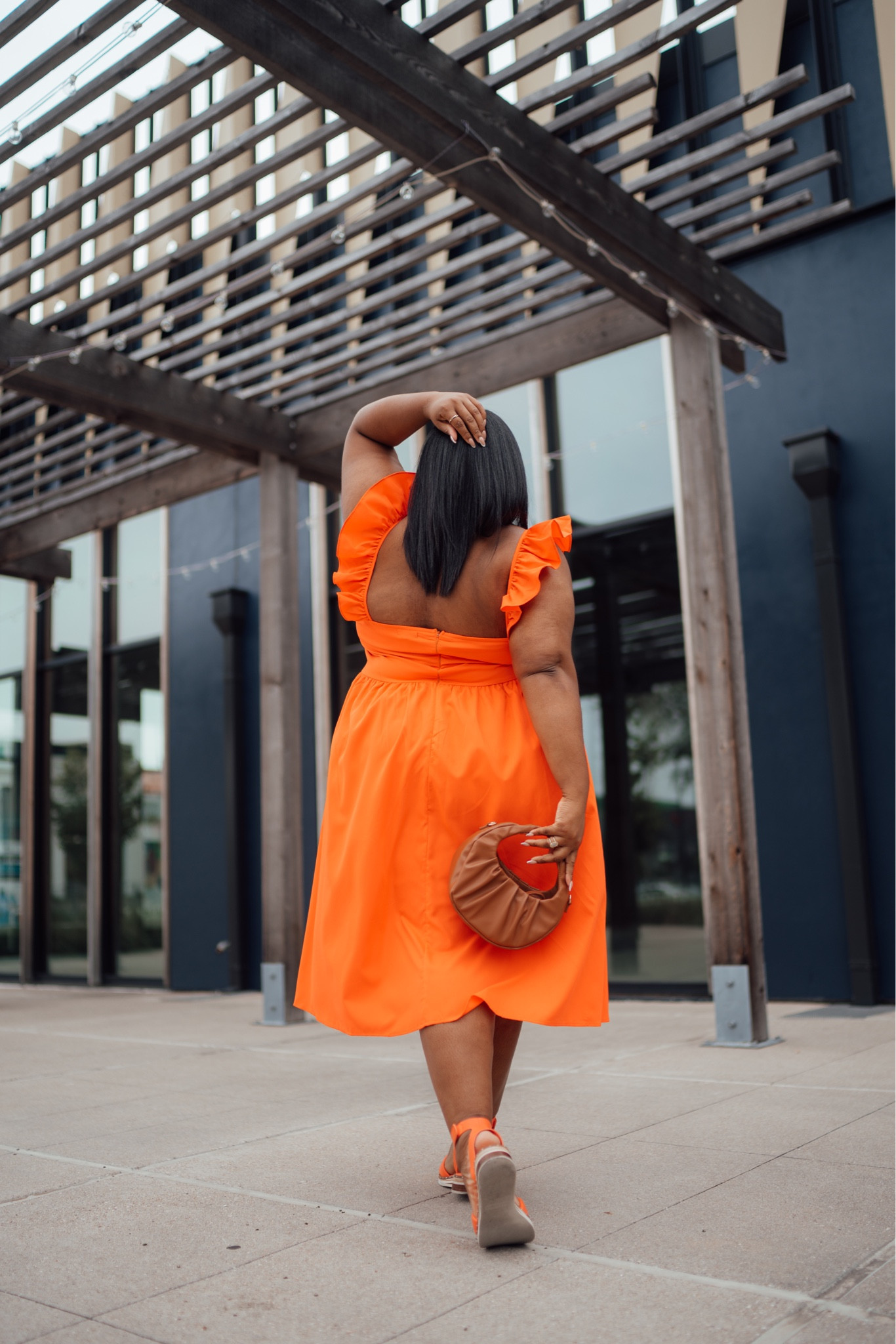 boohoo orange dress Orange Flared Long Sleeve Mini Dress
