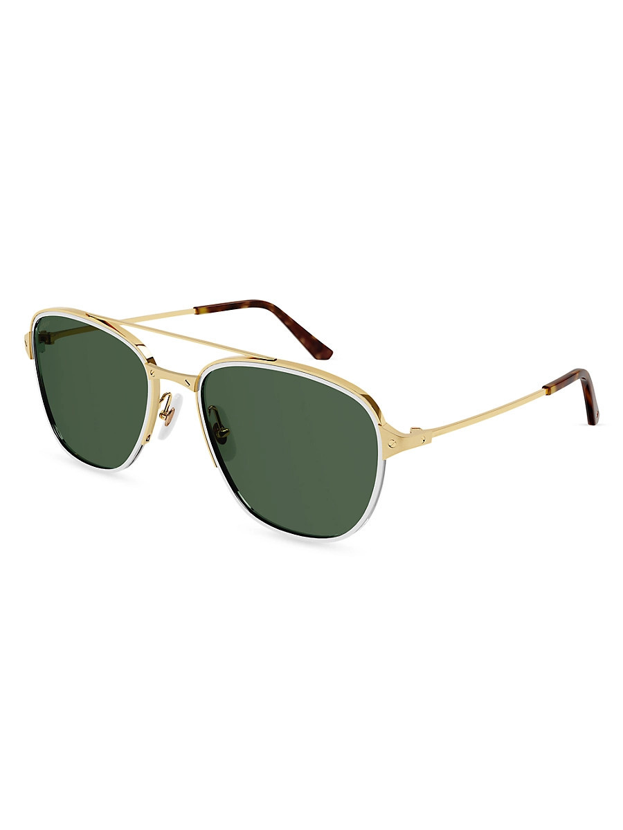 Cartier Men's Santos De Cartier 57MM Navigator Sunglasses - Gold | Saks Fifth Avenue