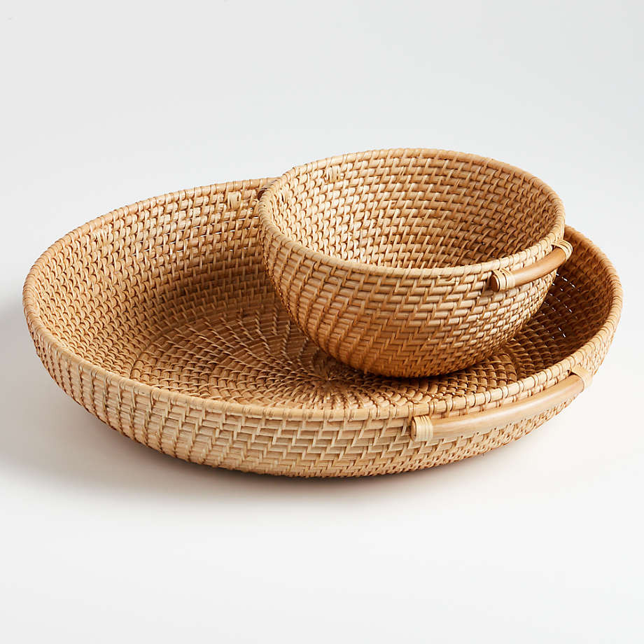 Artesia Natural Round Rattan Tray with Handles + Reviews | Crate & Barrel | Crate & Barrel