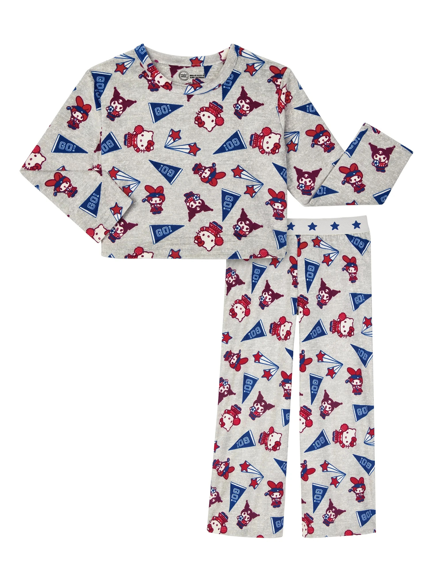 Wonder Nation Hello Kitty Girls Long Sleeve Top and Sleep Pant Pajama Set, 2-Piece, Sizes 4-18 | Walmart (US)