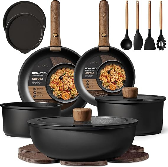 CAROTE 19pcs Pots and Pans Non Stick, Cookware Sets Detachable Handle, Induction Kitchen Pots and... | Amazon (US)