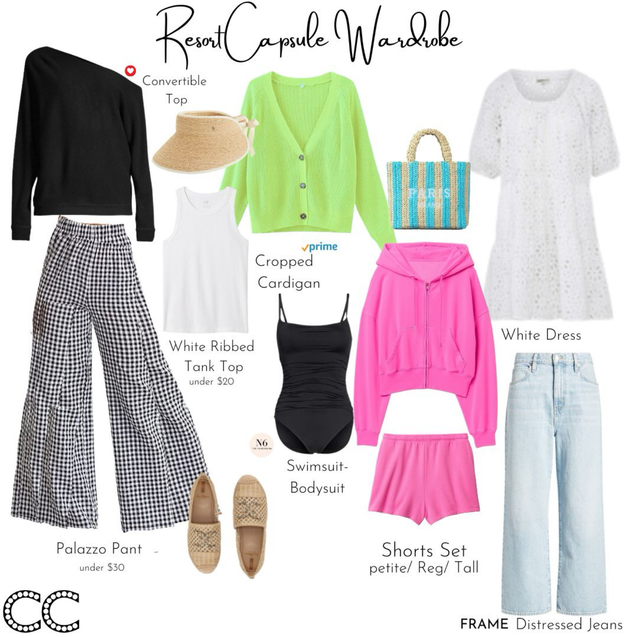 Resort casual capsule wardrobe - 2025 edit. Pack this popular capsule to mix and match to make 23 outfits that say you are going somewhere.