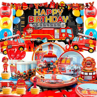 Fire Truck Birthday Party Supplies, 114pcs Firetruck Birthday Decorations & Tableware Set | Wayfair North America