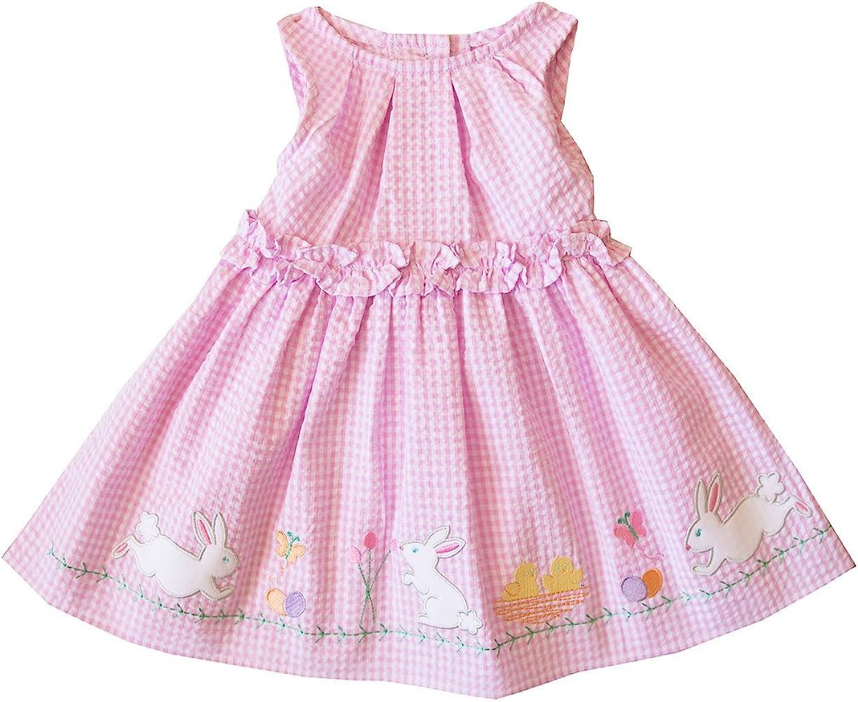 2/6X Girls Pink Bunny Appliqued Seersucker Easter Dress | Amazon (US)