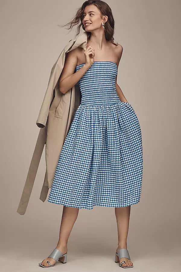 Maeve Strapless Smocked Midi Dress | Anthropologie (US)