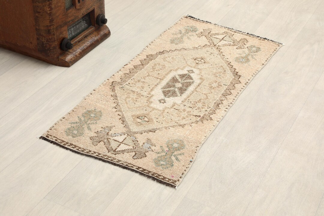 2x3 Beige Brown Vintage Small Rug, 2x3 Handmade Turkish Rug, Oushak Small Rug, Kitchen, Bathroom,... | Etsy (US)