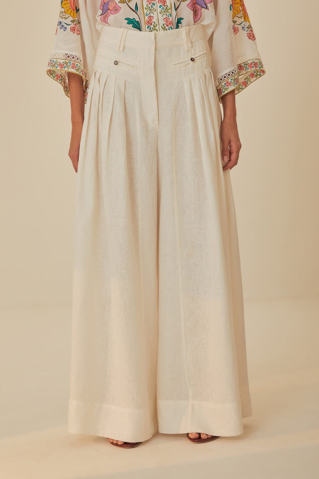 White Euroflax™ Premium Linen Pleated Pants | FarmRio (US)