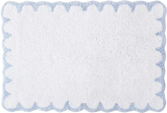 Peri Home Scalloped Bath Rug - Soft & Absorbent 100% Cotton Tufted Bath Mat, 20" x 30", White wit... | Amazon (US)