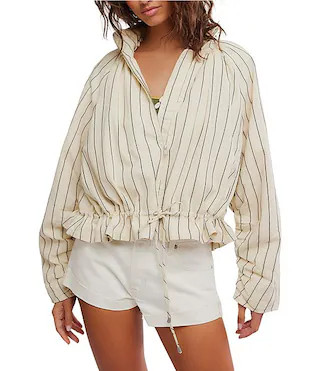 Devon Balloon Striped Funnel-Neck Long Sleeve Jacket | Dillard's