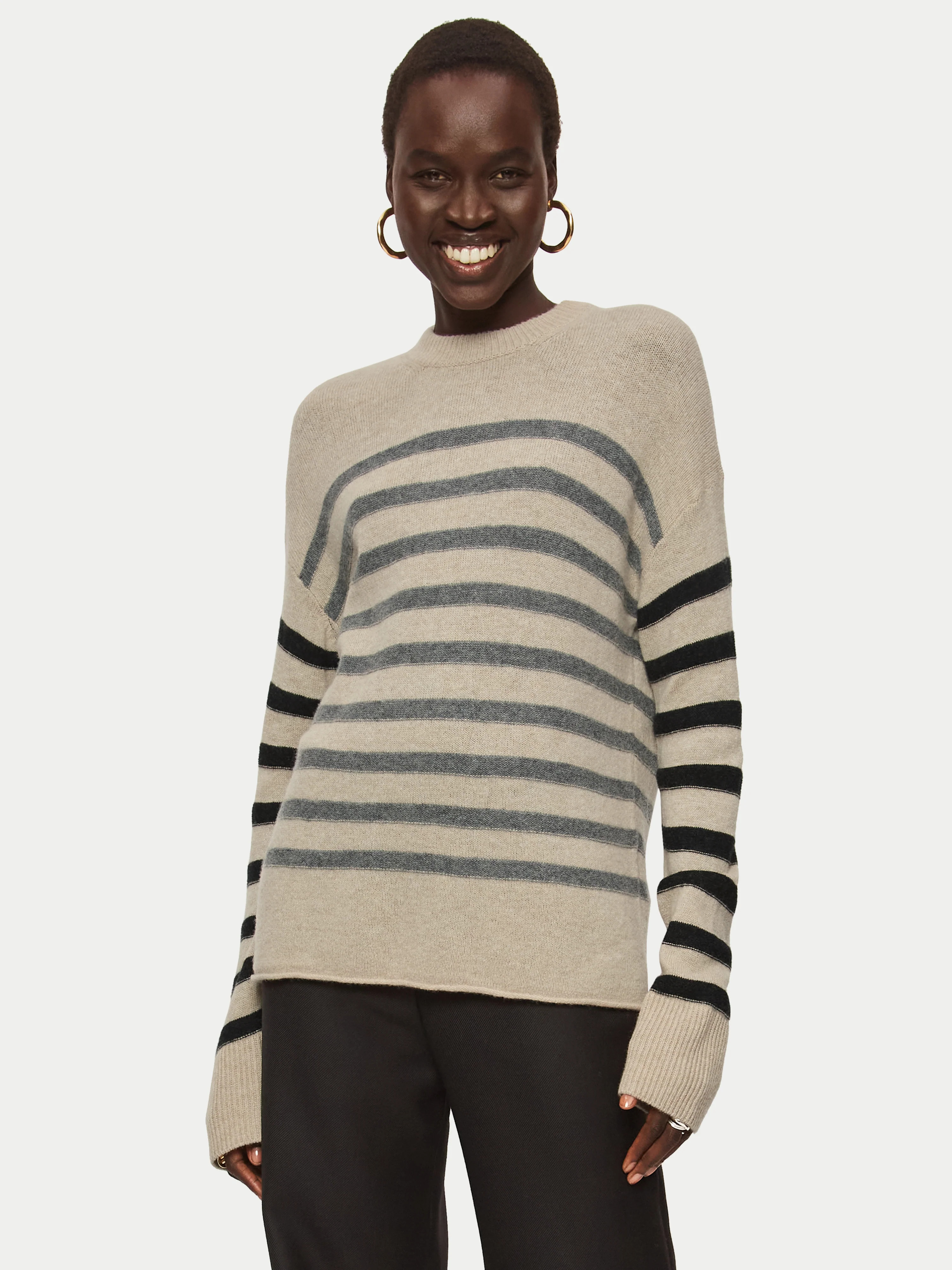Merino Cashmere Breton Jumper | Beige | Jigsaw (UK)