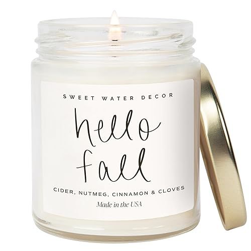 Sweet Water Decor Hello Fall Candle | Cinnamon, Apples, and Clove Autumn Scented Soy Candles for ... | Amazon (US)