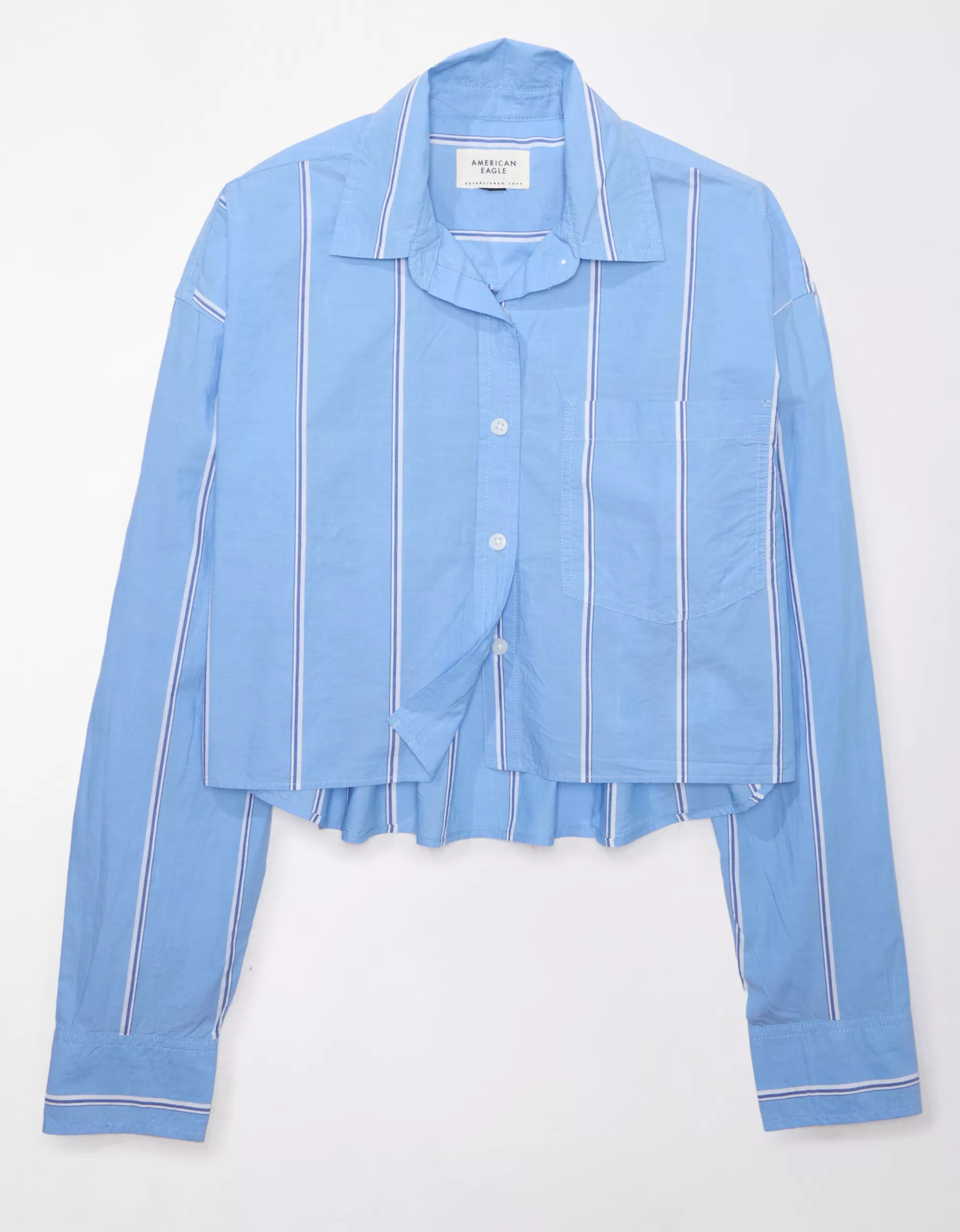 AE Cropped Perfect Button-Up Shirt | American Eagle Outfitters (US & CA)