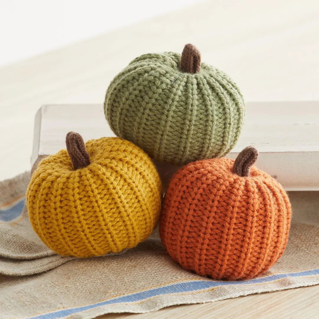 Knit Pumpkins Set of 3 Autumn, Cozy Knit, Warmth for Fall Decorating, Tiered Tray, Dining Table B... | Etsy (US)