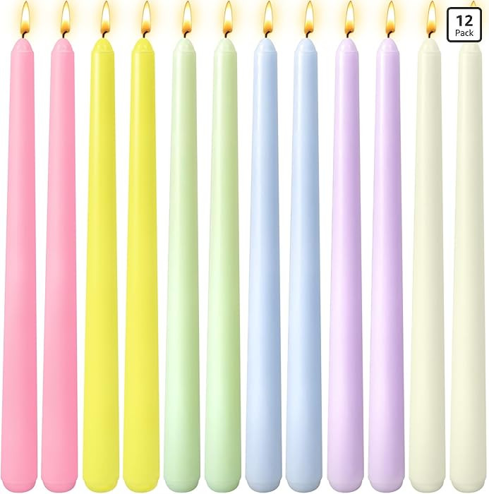 12 Pack 10 inch Candy-Color Taper Candle Set for Holiday Dinner Party, Unscented Long Candlestick... | Amazon (US)