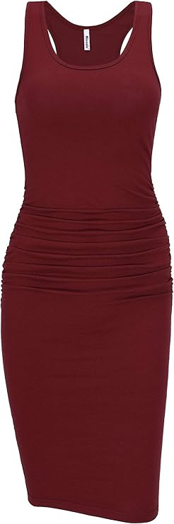 Missufe Women's Sleeveless Racerback Tank Ruched Bodycon Sundress Midi Fitted Casual Dress | Amazon (US)