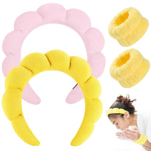 Ruiwen hair 2PCS Spa Headband for Washing, Makeup, Bubble Skincare Headbands with Wash Wristbands | Amazon (US)