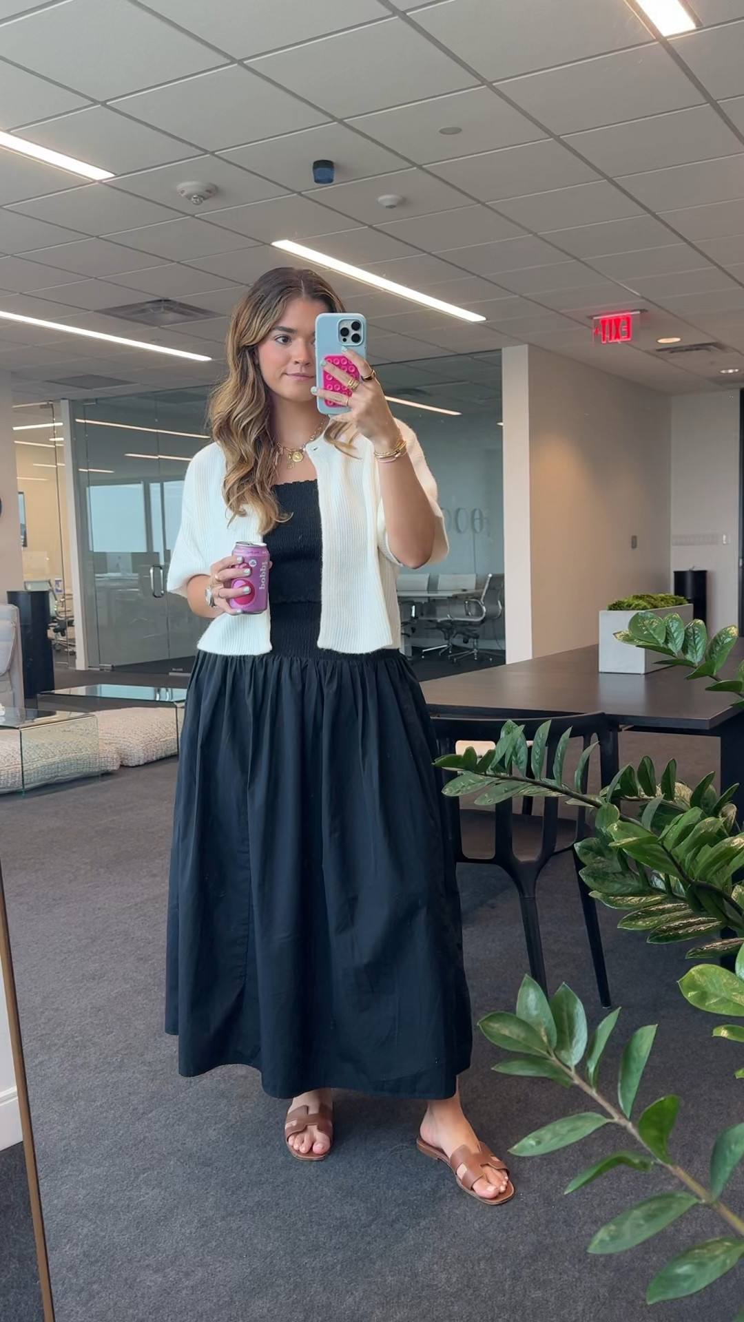 Super cute & comfy summer office fit! Daily drills sweater, banana republic black skirt set, Hermes sandals 

#LTKStyleTip