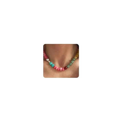 Wellike Beaded Necklaces for Women Natural Stone Choker Necklace Colorful Boho Bead Necklaces Trendy Summer Beach Handmade Jewelry (color natural stone) | Amazon (US)