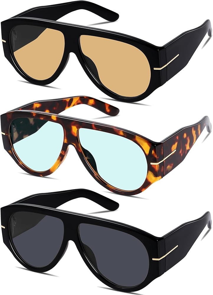 Oversized Retro Aviator Sunglasses for Women Men 70s Vintage Style Trendy Thick Frame Shades Driv... | Amazon (US)