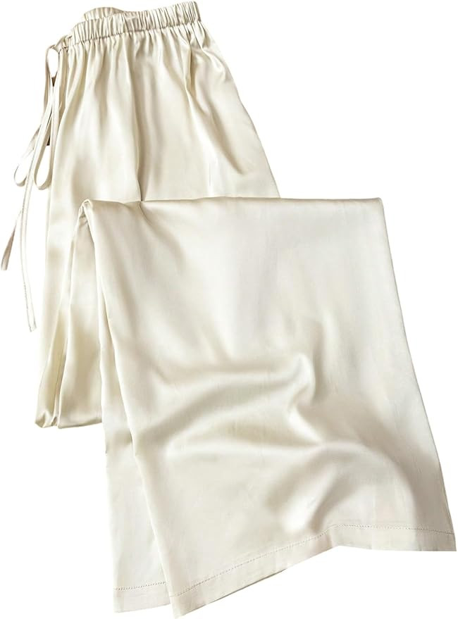 SHENHE Women's Satin Wide Leg Pants Drawstring Flowy Dressy Silky Business Causal Beach Vacation ... | Amazon (US)