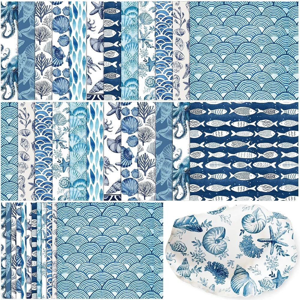 Glenmal 120 Pack Coastal Beach Blue Style Decoupage Paper Napkins, 12 Styles Decorative Cocktail ... | Amazon (US)