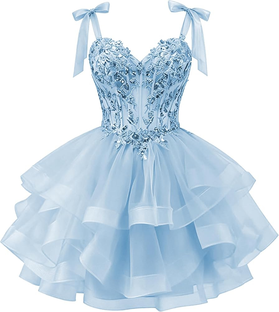 Tulle Homecoming Dresses for Teens 2026 Short Prom Dress for Quinceanera 3D Butterfly Lace Cockta... | Amazon (US)
