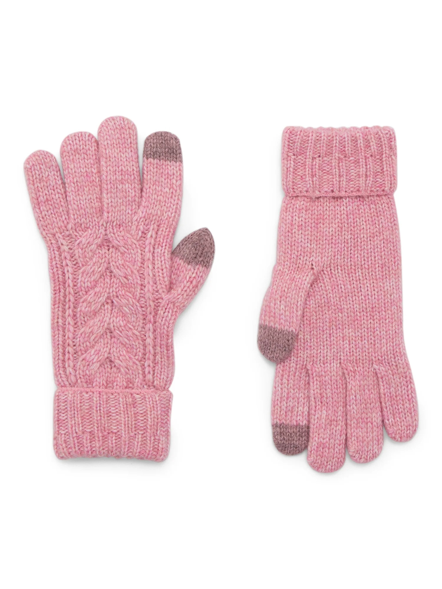 Time and Tru Women's Tech Touch Cable Knit Gloves, One Size Fits Most, Pink Pottery Heather | Walmart (US)