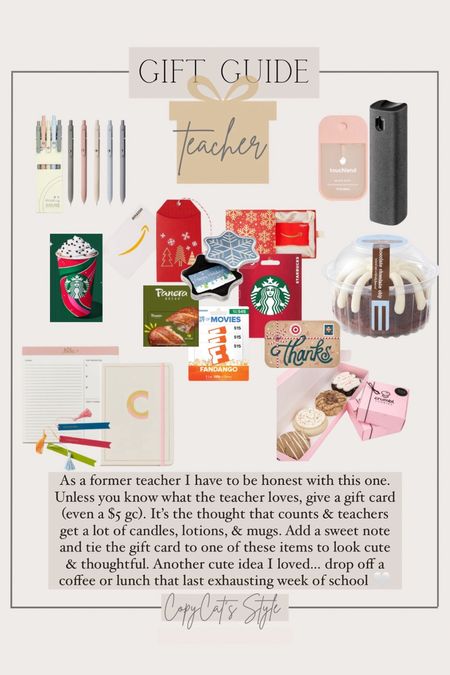 Teacher Gift Guide! Not a lot here because as a former teacher, when in doubt give a gift card. 😉🤍
Tie the gift card to a cute item or treat and you’re all set!!

#LTKSeasonal #LTKHoliday #LTKGiftGuide