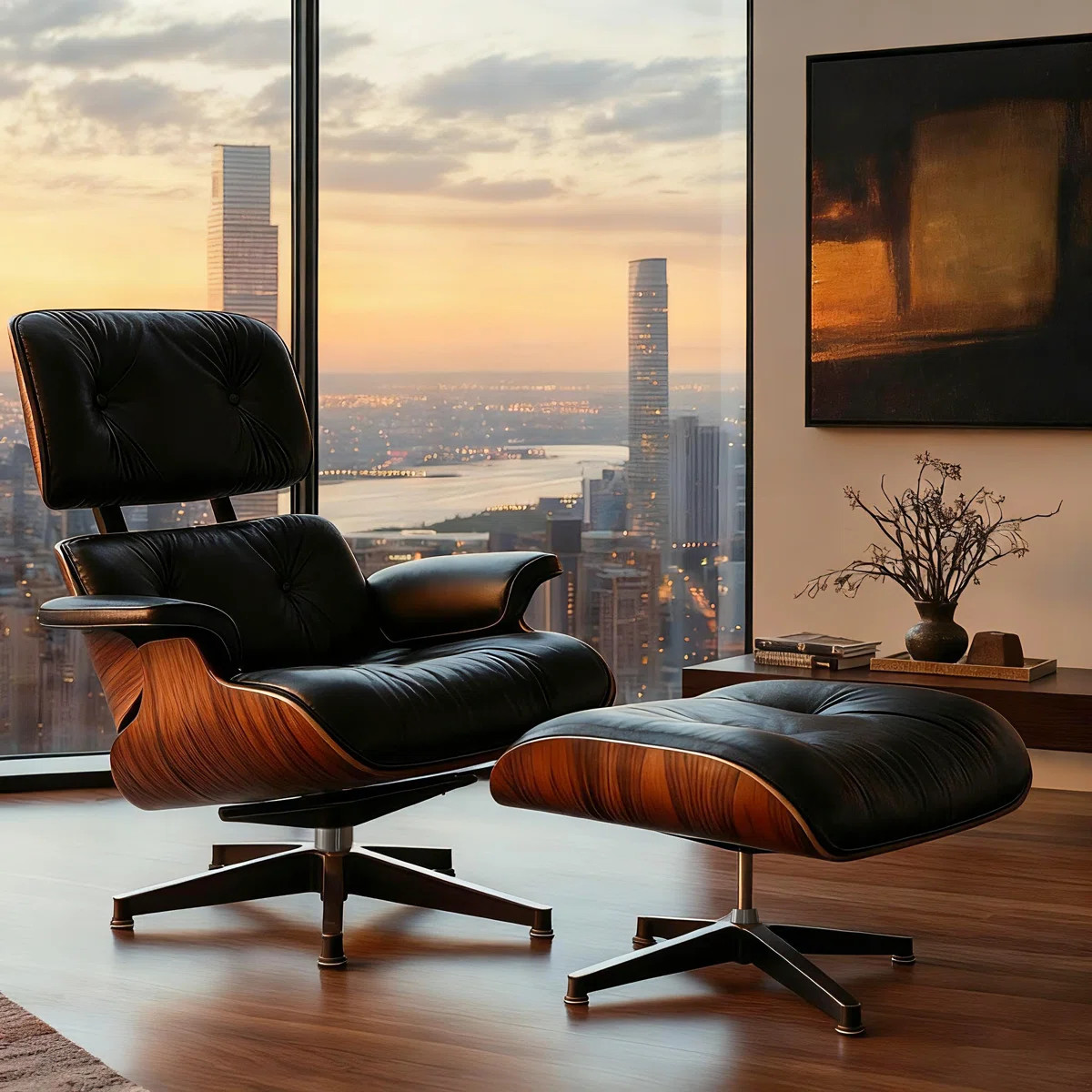 Genuine Leather Swivel Lounge Chair With Ottoman Accent Chair  For Modern Living | Wayfair North America