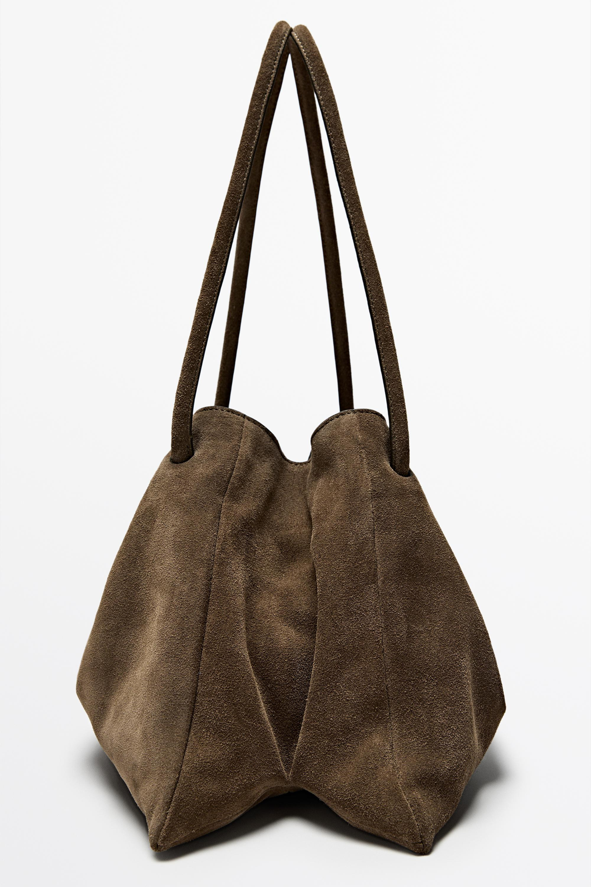 Ruched split suede leather bag | Massimo Dutti UK
