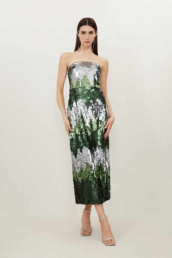 Disc Sequin Strappy Midaxi Dress | Karen Millen UK + IE + DE + NL