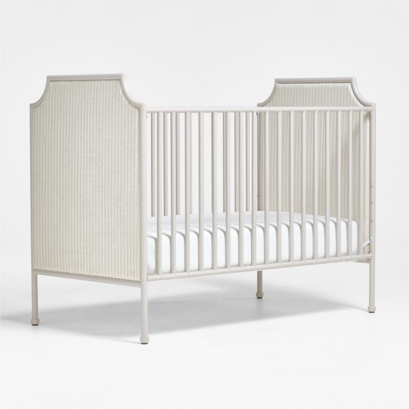 Heritage Metal and Upholstered Cozy Grey Convertible Baby Crib by Jeremiah Brent | Crate & Kids | Crate & Barrel