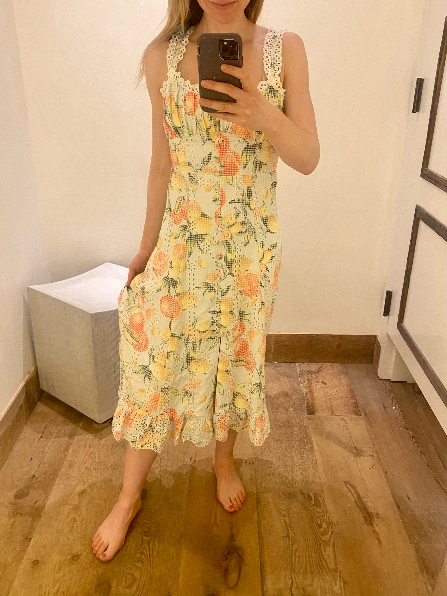 This summer dress is so cute! Wearing size small 

Midi dress, lemon dress, tangerine dress, picnic outfit, summer dress, dress with buttons, dress with fruit, yellow dress, eyelet dress, ruffled dress, dress with ruffles, dress with front slit, Anthropologie dress

#LTKFind #LTKU