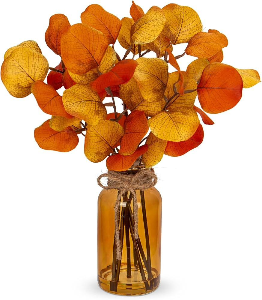 Artificial Eucalyptus Stems Fake Plants in Glass Vase with Faux Water | Amazon (US)