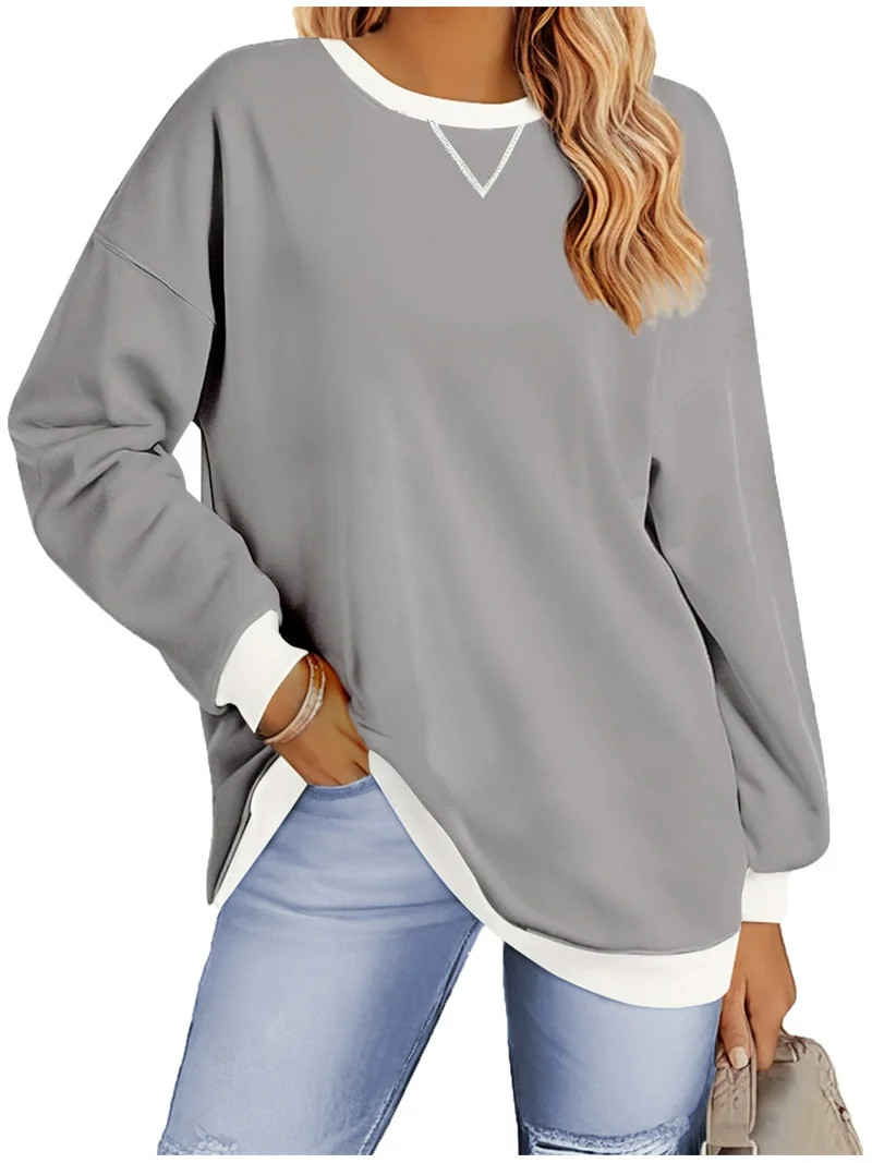 Fantaslook Color Block Sweatshirts for Women Crewneck Long Sleeve Oversized Pullover Tops Casual ... | Walmart (US)