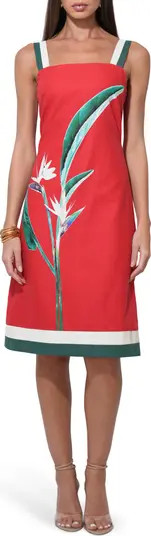 Bird of Paradise Print Cotton & Linen Midi Dress | Nordstrom