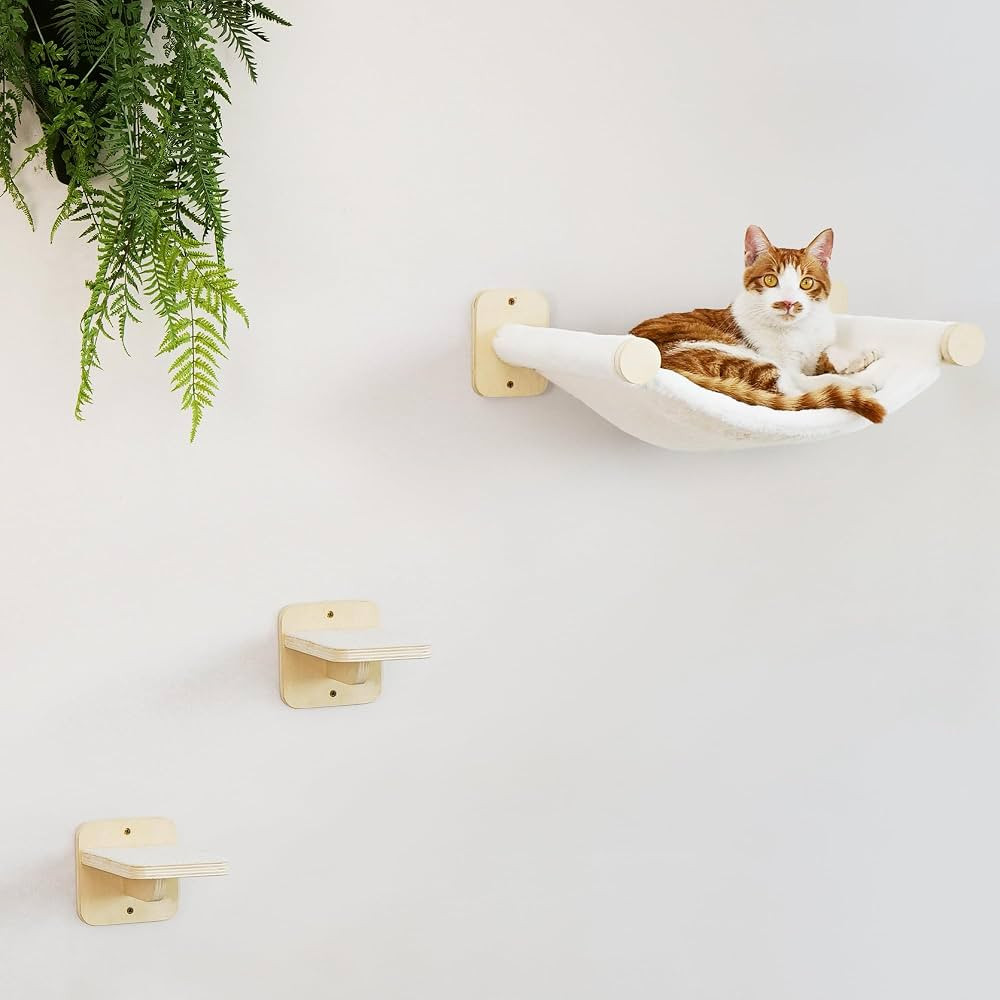 FUKUMARU Cat Wall Hammock with Two Steps Set, Modern Cat Climbing Shelves Furniture, Kitty Bed wi... | Amazon (US)