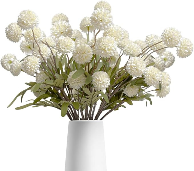 Artificial Flowers 10 Pcs Faux Silk Pompon Mum, Bulk Fake Flowers Mini Chrysanthemums with Stems ... | Amazon (US)